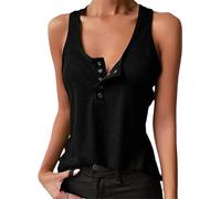 Tdvcpmkk Gilet d'été ample et extensible pour femme avec col en U et boutons pression, Noir , XL