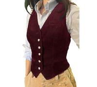 Tdvcpmkk Gilet en velours côtelé sans manches pour femme - Veste slim en tricot - Bordeaux - L, bordeaux, L