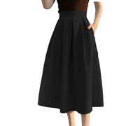 Tdvcpmkk Jupe midi ample taille haute avec poche pour femme, Noir , 36
