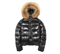 Tdvcpmkk Parka pour femme avec col en fourrure, court, hiver, large, chaud, élégant, doudoune, Noir , M