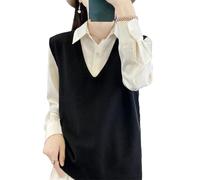 Tdvcpmkk Pull en cachemire sans manches à col en V pour femme, Noir , XL