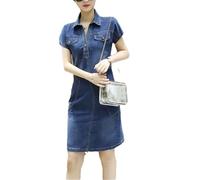 Tdvcpmkk Robe en jean à manches courtes pour femme - Coupe ajustée - Robe en jean mi-longue, couleur photo, XXXL