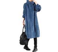 Tdvcpmkk Robe Longue en Velours Côtelé pour Femmes, Taille Pluk, Polaire Épaisse, Manches Longues, Col Haut, Chaude, Printemps Et Automne