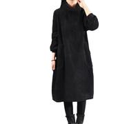 Tdvcpmkk Robe Longue en Velours Côtelé pour Femmes, Taille Pluk, Polaire Épaisse, Manches Longues, Col Haut, Chaude, Printemps Et Automne