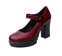 Tdvcpmkk Talons hauts pour femmes Plateforme extérieure peu profonde bout rond boucle talons hauts, bordeaux, 36 EU