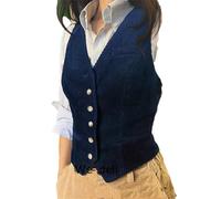 Tdvcpmkk Veste sans manches en velours côtelé pour femme, bleu marine, XXL