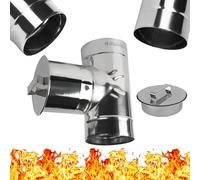 Té d’échappement 90° avec Bouchon de Cheminée en Acier Inoxydable - Raccord en T avec Couvercle de Trou Rond - pour Cheminée Tuyaux d'échappement Fumée - Té Equerre à 90 ° Degrés - Diamètre Ø 120 mm