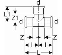 Geberit Geberit Té Mapress acier C d= 42 mm, égal, zingué extérieur Quantité:1