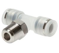 Té en ligne 4mm x R1/8'' Raccord enfichable à filetage mâle PA/Acier inoxydable EPDM FDA Rotatif