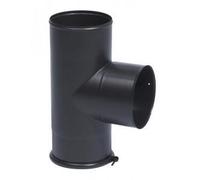 Té équerre rigide émail noir mat avec tampon Diamètre 150mm - Accessoire de chauffage - TEN - Bois