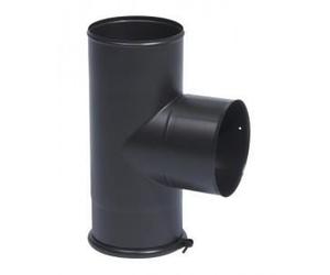 Té équerre rigide émail noir mat avec tampon Diamètre 150mm - Accessoire de chauffage - TEN - Bois