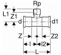 Raccord Plomberie Geberit Mapress en T en acier carbone avec filetage femelle d35-Rp1/2-35 21312