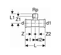 Raccord Plomberie Geberit Mapress en T en acier carbone avec filetage femelle d35-Rp1/2-35 21312