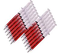 TE-Trend 12 Pièces Stylo Seringue Spritzenkugelschreiber Carnaval Accessoire Coolie Kulli Crayon 13cm Rouge Transparent