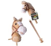 TE-Trend Cheval de bataille avec son - 95 cm - Cheval de loisirs en deux parties pour enfants - Bâton en bois et tête en peluche - Jouet d'équitation avec roulettes - Jouet de mouvement Hobby Horsing