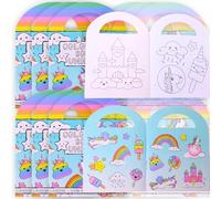 TE-Trend Lot de 12 mini blocs de coloriage pour enfants - Avec 15 autocollants chacun - Idéal comme petit cadeau ou souvenir - Set de bloc de peinture licorne
