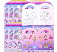 TE-Trend Lot de 12 mini blocs de coloriage princesse pour fille avec 15 autocollants chacun, idéal comme petit cadeau ou souvenir.