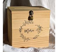 TE Whaka Grande urne en bois Merci avec Cadenas | 25x25x20 CM | Urne mariage champetre - Urne Anniversaire, Bapteme, Communion, Retraite | Cagnotte en Bois - Cadeaux invités Mariage