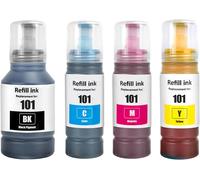TEA-101 Encre Compatible avec Epson 101 Bouteille d'encre Multipack pour EcoTank C13T03V14A C13T03V24A C13T03V34A L4150 L4160 L6160 L6170 L6190(4-Pack,Pigment Noir/Cyan/Magenta/Jaune)