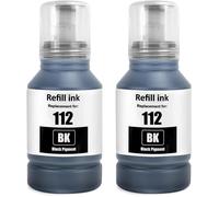 TEA-112 Encre Compatible avec Epson 112 Bouteilles d'encre Multipack pour ECOTANK L6490 L6550 L6570 L6580 L11160 L15150 L15160 L15180 (2-PackPigment Noir 127ML)