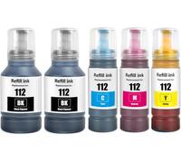 TEA-112 Encre Compatible avec Epson 112 C13T06C14A C13T06C24A C13T06C34A C13T06C44A Bouteilles d'encre Multipack pour ECOTANK L6490 L6550 L6570 L6580 L11160 L15150 L15160 L15180 (5-Pack)