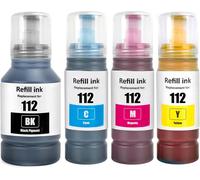 TEA-112 Encre Compatible avec Epson 112 C13T06C14A C13T06C24A C13T06C34A C13T06C44A Bouteilles d'encre Multipack pour ECOTANK L6490 L6550 L6570 L6580 L11160 L15150 L15160 L15180 (4-Pack)
