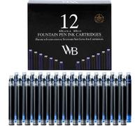TEA-12 Pack Fountain Pen Ink Refills - Set de 6 noir - 6 cartouches d'encre bleue - Taille standard internationale - Longueur APPROX 1,5"" - Diamètre de base APPROX 0,24