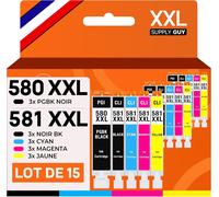 TEA-580XXL 581XXL Cartouches Compatible avec Canon PGI-580 CLI-581 pour Pixma TS705 TS705a TS6350 TS6350a TS6351 TS6351a TS6300 TR8550 TS9550 TR7550 Multipack 15 Cartouche Encre 580 581 XXL