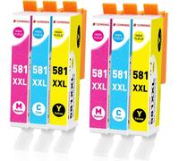 TEA-581 XXL Lot de 6 cartouches d'encre compatibles avec Canon 581 CLI-581XXL pour Pixma TS6350a TS6350 TR8550 TS705 TS6300 TS6351a TS9550 TS6150 TS8350 TS8352a Cyan Magenta Jaune