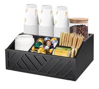 Tea and Coffee Station, Heavy Duty Solid Wood Storage Box for Condiments & Cups, Multifunctional Divided Kitchen Caddy for Dormitory Breakroom and Rental Home, 1.1kg Sturdy Design
