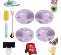 Tea Bag Mug Topper, Cat-Designed Cup Silicone Cup Covers, Silicone Tea Bag Holder & Squeezer, Reusable Silicones Glass Cups Covers for Coffee, Milk Tea & Hot Drinks (4* Purple)