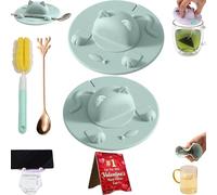 Tea Bag Mug Topper, Cat-Designed Cup Silicone Cup Covers, Silicone Tea Bag Holder & Squeezer, Reusable Silicones Glass Cups Covers for Coffee, Milk Tea & Hot Drinks (2* Green)