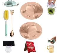 Tea Bag Mug Topper, Cat-Designed Cup Silicone Cup Covers, Silicone Tea Bag Holder & Squeezer, Reusable Silicones Glass Cups Covers for Coffee, Milk Tea & Hot Drinks (2* Pink)