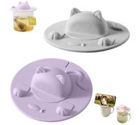 Tea Bag Mug Topper,Cat-Designed Silicone Cup Cover,Tea Bag Holder with Lid With Slot,Silicone Tea Bag Holder & Squeezer,Easy To Use for Coffee Milk (Purple+Grey)