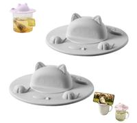 Tea Bag Mug Topper,Cat-Designed Silicone Cup Cover,Tea Bag Holder with Lid With Slot,Silicone Tea Bag Holder & Squeezer,Easy To Use for Coffee Milk (Grey+Grey)