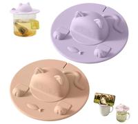 Tea Bag Mug Topper,Cat-Designed Silicone Cup Cover,Tea Bag Holder with Lid With Slot,Silicone Tea Bag Holder & Squeezer,Easy To Use for Coffee Milk (Pink+Purple)