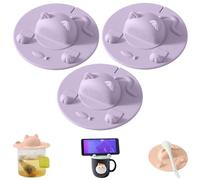 Tea Bag Mug Topper,Cute Cat-Designed Silicone Cup Covers,Portable Tea Bag Holder Mug Lid for Coffee & Milk,Easy to Use and Clean,Dishwasher Safe (3Purple)