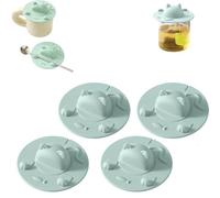 Tea Bag Mug Topper, Cute Cat-Designed Silicone Tea Bag Holder, 4 inch Silicone Teas Bags Holder & Squeezer, for Coffee Milk Teas (4PCS-Light Green)