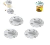 Tea Bag Mug Topper, Cute Cat-Designed Silicone Tea Bag Holder, 4 inch Silicone Teas Bags Holder & Squeezer, for Coffee Milk Teas (4PCS-Light Gray)