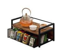 Tea Bag Organizer - Rustic Vintage Container | Anti Slip Teabag Storage with Drawer Organizer for Counter Home Dorm Living Room Meditation Room Apartment Bar Women Men Teens Kitchen Beverage