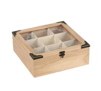 Tea Box Organizer - 24cm Wooden Tea Bag Holder, Decorative Storage, Elegant Kitchen Display | 9 Compartment Teabag Organizer for Home Office Gift Friends Couples Colleagues Stylish Functional