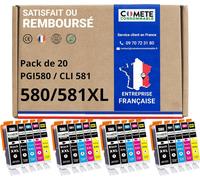 TEA-COMETE, Marque française - 580XL 581XL - 20 Cartouches d'encre Compatibles avec Canon PGI-580 CLI-581 / PG580 CL581 - pour Canon Pixma TR7550 TR8550 TS6150 TS8150 TS9150 TS9155 (8 Noir et 12 Coul