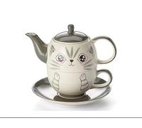 Tea for one Feli Set de 4 pièces peintes à la main en céramique avec motif chat
