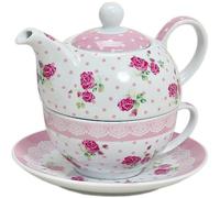 Tea for one Service à thé en porcelaine avec théière et soucoupe Motif roses et fleurs Rose