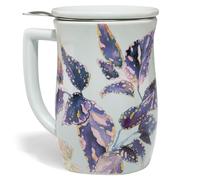 Tea Forte Demoiselle Fiore Tasse à thé en céramique avec infuseur et couvercle, tasse en céramique avec poignée pour infuser les thés en vrac, passe au lave-vaisselle et au micro-ondes 414 ml