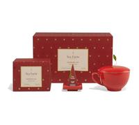 Tea Forte Warming Joy Holiday Coffret cadeau 3 pièces avec tasse à café rouge et couvercle, plateau à thé et mini boîte de présentation de 10 sachets de thé pyramidaux fabriqués à la main