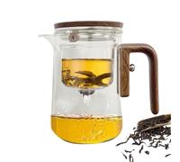 Tea Infuser Teapot Glass - Heatproof Tea Leaves Water Separation Carafe With Wood Handle,Anti-Spill Steeper Pot For Workplace Home School15.5x8.5cm