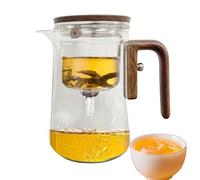 Tea Infuser Teapot Glass - Heatproof Tea Leaves Water Separation Carafe With Wood Handle,Anti-Spill Steeper Pot For Workplace Home School15.5x8.5cm