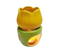 Tea Light Wax Melt Warmer, Flower Candle Diffuser, Ceramic Oil Burner, Chic Floral Design, Candle Spoon Included, Scented Atmosphere Creator, Perfect for Living Room, Bedroom, Home, 3.43x4.72 inches
