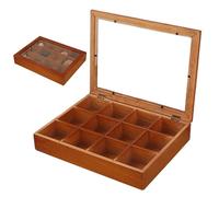 Tea Organizers And Storage,12-Compartments Wooden Container - 31,8 x 24 cm x 6 cm Kitchen Storage & Organizatio With Clear Lid,for Home Kitchen Coffee Pantry Snack Packet Cabinet Drawer Office Cafe